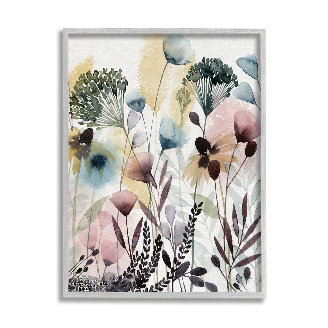 Stupell Industries Wild Florals Opaque Layers Soft Watercolor Pink Blue in Gray Frame Wall Art